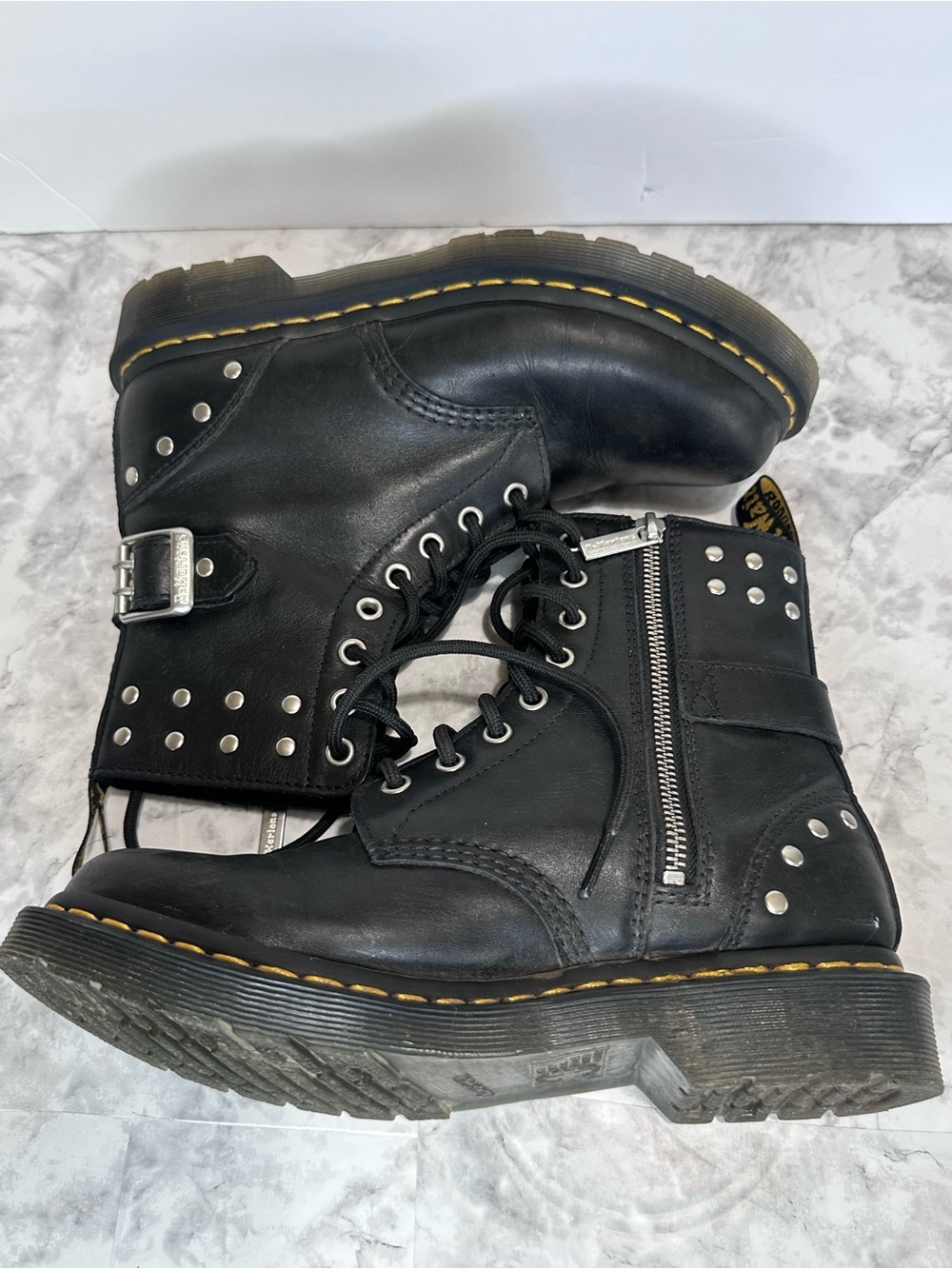 Dr. Martens Black Leather Studded Buckle Combat Boots Women’s 8 - Picture 5 of 6